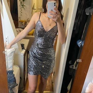 Silver Sequin Fitted Dress